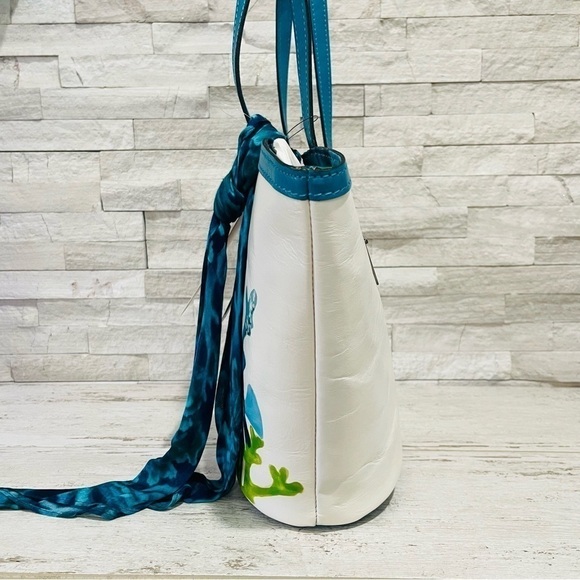 Patricia Nash Leather Marconia Striped Fish Spot Print Tote Bag Matching Scarf - Picture 7 of 16